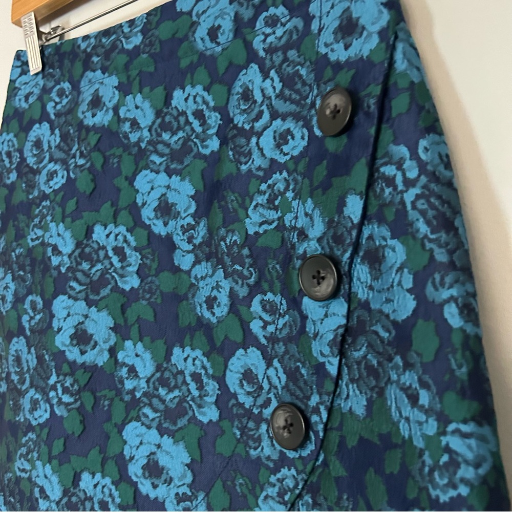 Anthropologie Maeve Jacquard Blue Floral Button Mini Skirt - Picture 5 of 7